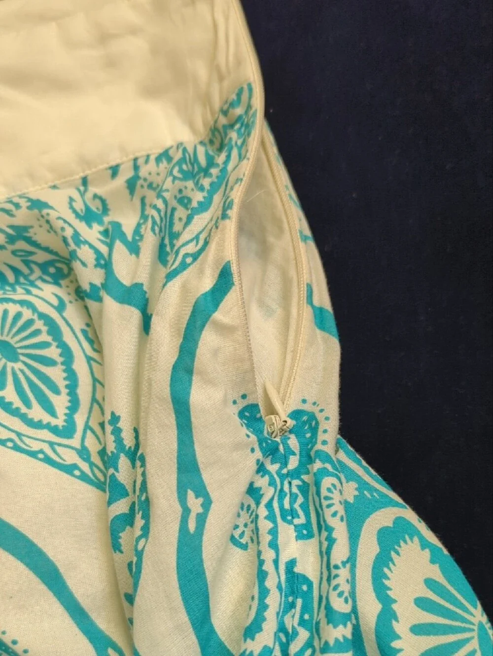 Women's Teal and White Printed Circle Skirt